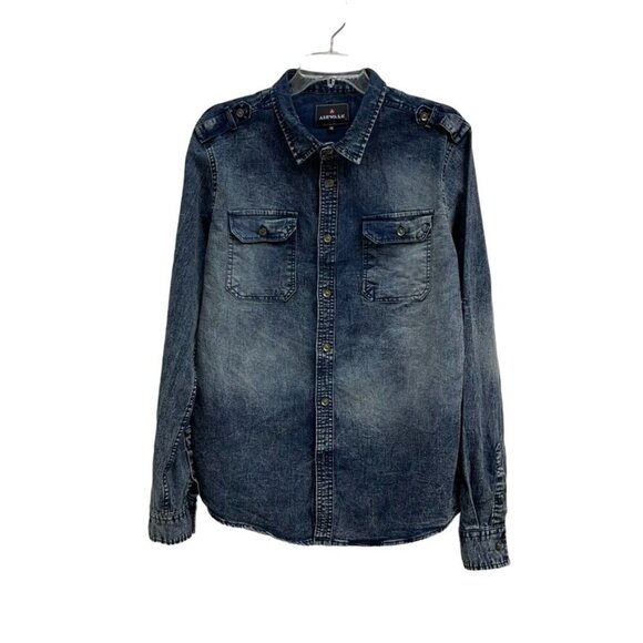 Airwalk Men’s Distressed Denim Button-Down Shirt, Long Sleeve, Size M, Vintage - Picture 4 of 6
